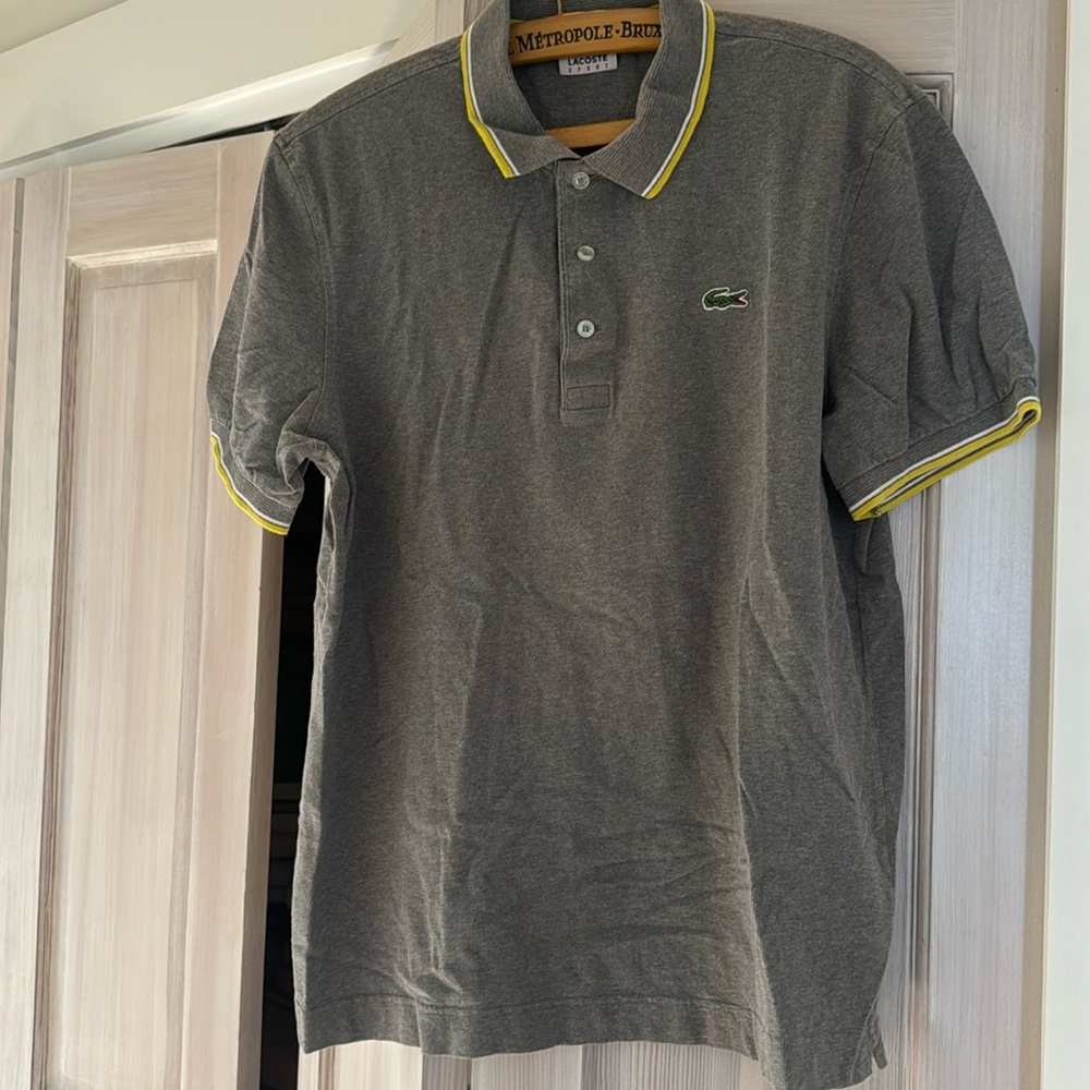 Lacoste men’s polo size 6 gray with yellow and white accents